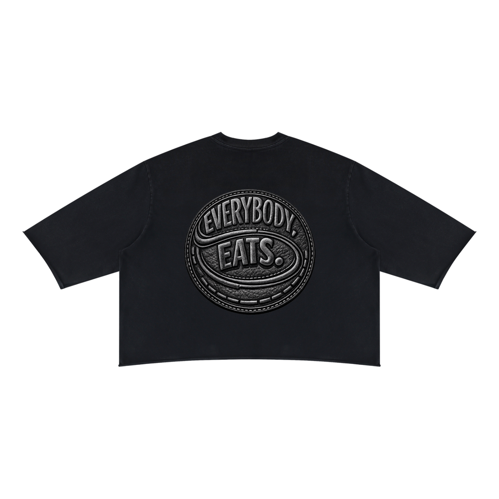EVERYBODY EATS: LEATHER - Unisex Mineral Wash Raw Hem Boxy T-Shirt