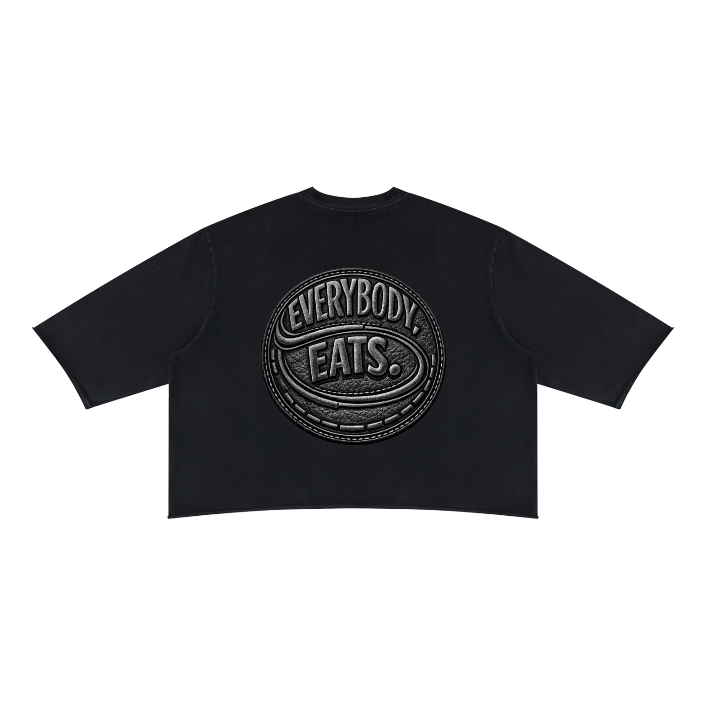 EVERYBODY EATS: LEATHER - Unisex Mineral Wash Raw Hem Boxy T-Shirt