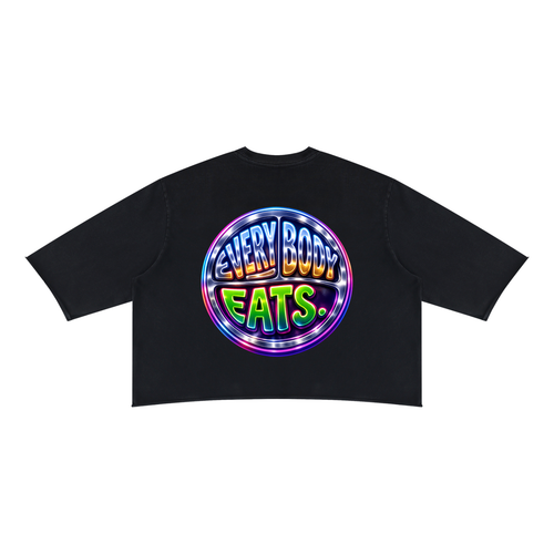 EVERYBODY EATS: AT MIDNIGHT - Unisex Mineral Wash Raw Hem Boxy T-Shirt