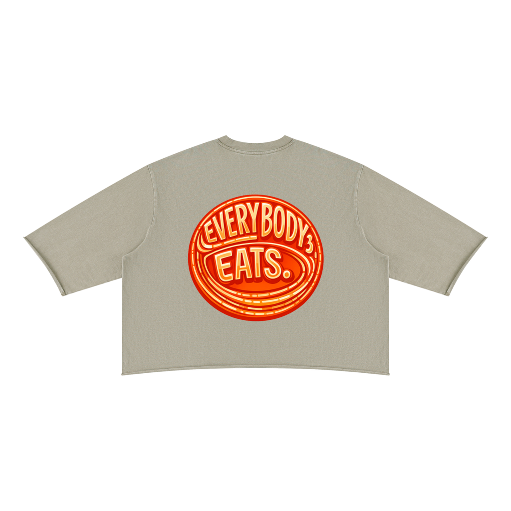 EVERYBODY EATS: ORANGE JUBILEE - Unisex Mineral Wash Raw Hem Boxy T-Shirt