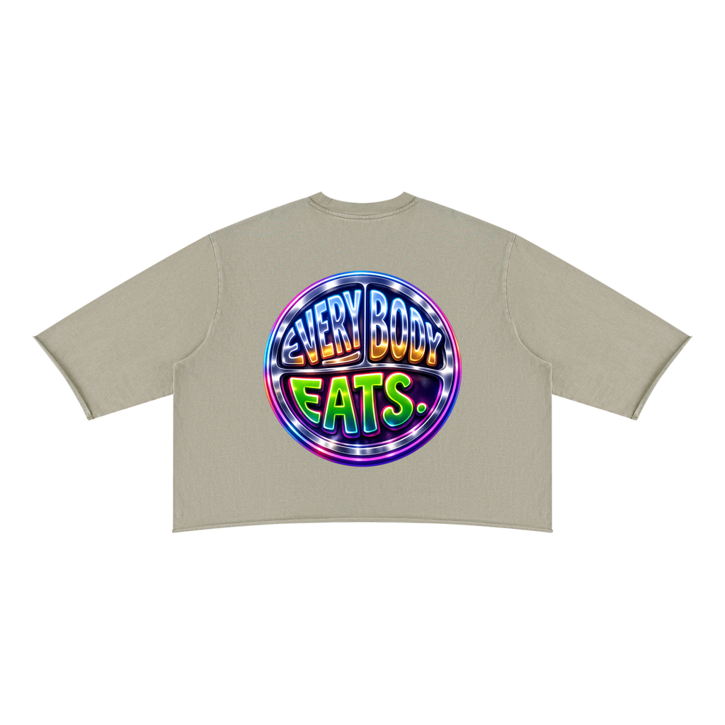 EVERYBODY EATS: AT MIDNIGHT - Unisex Mineral Wash Raw Hem Boxy T-Shirt