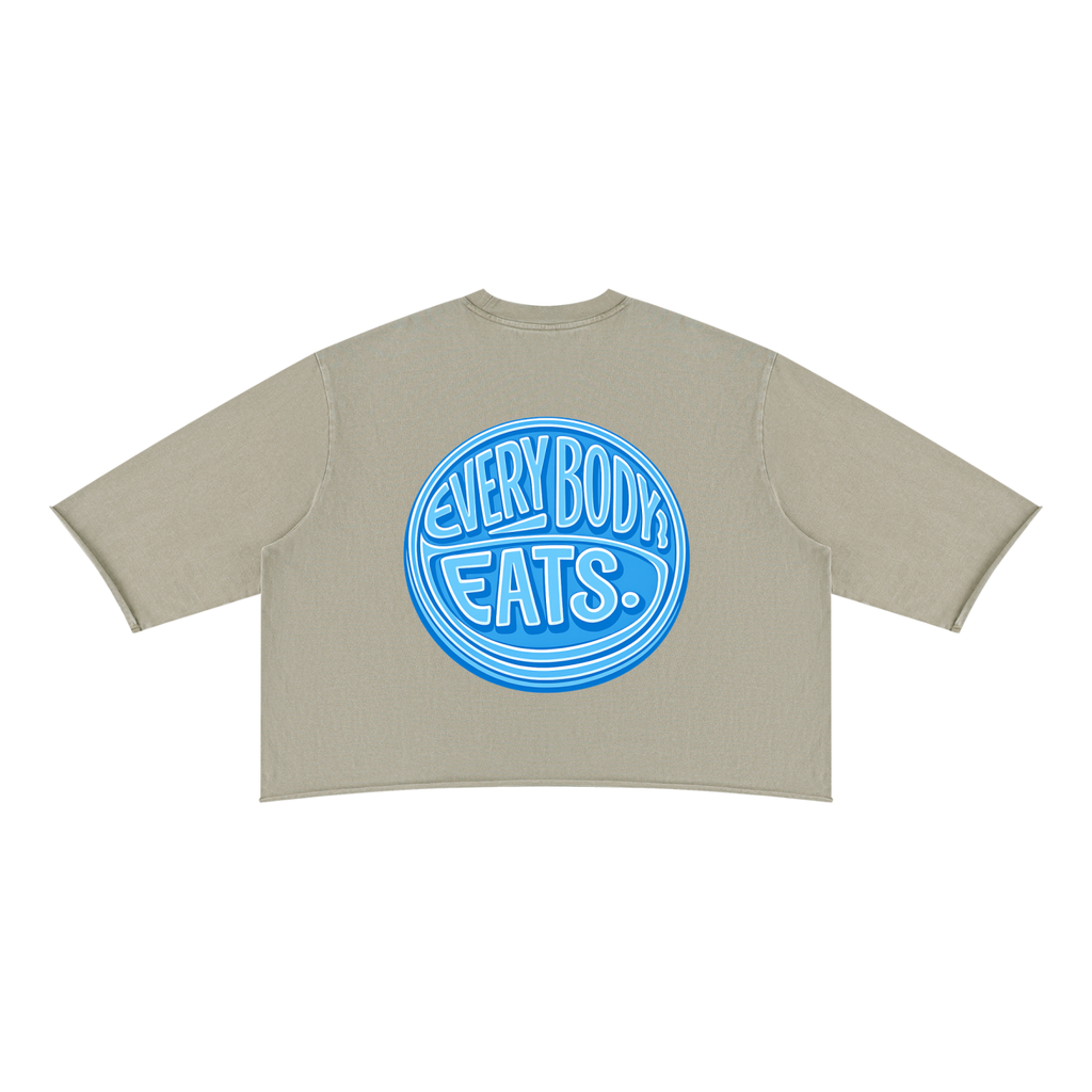 EVERYBODY EATS: BLUE SKY - Unisex Mineral Wash Raw Hem Boxy T-Shirt