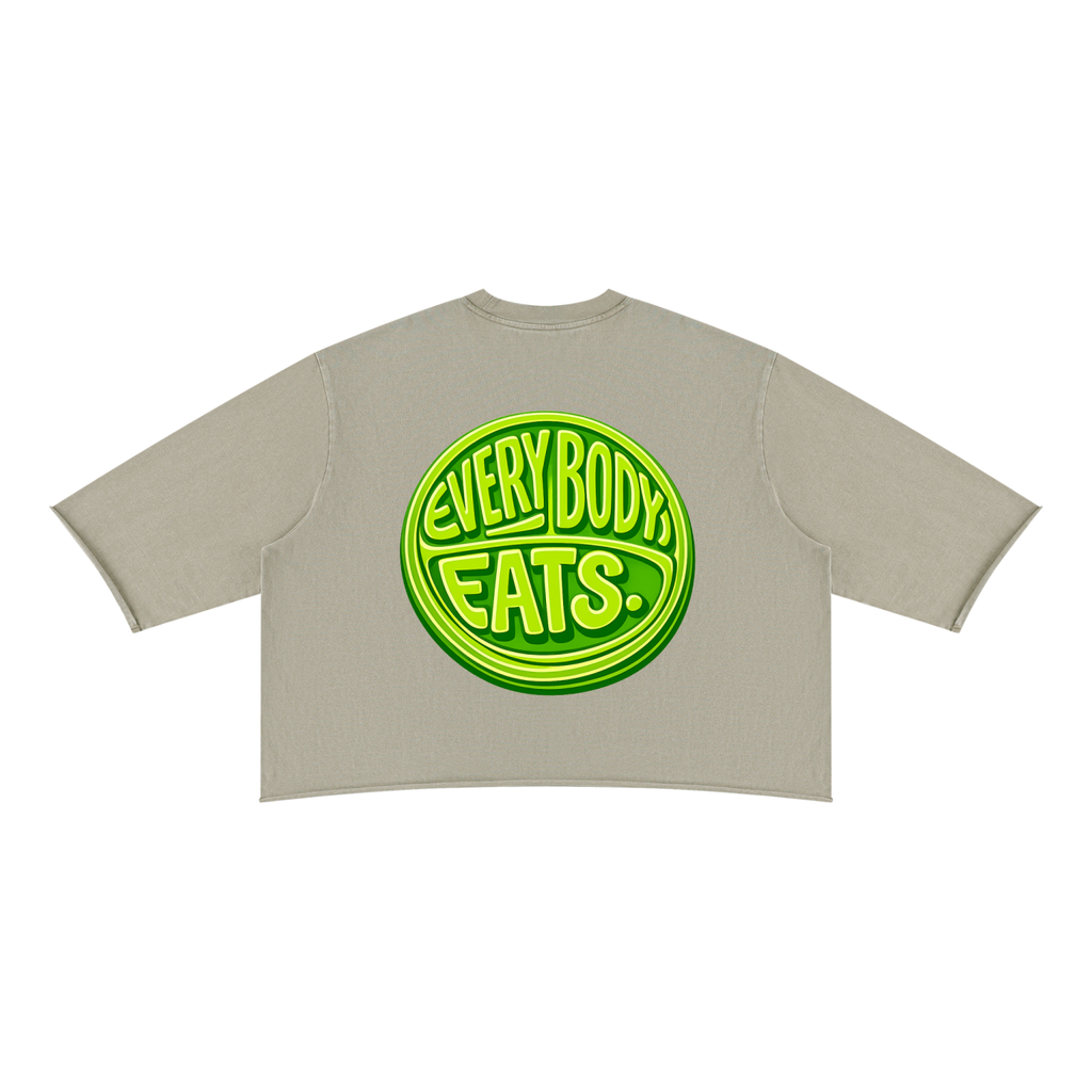 EVERYBODY EATS: GREEN APPLES - Unisex Mineral Wash Raw Hem Boxy T-Shirt