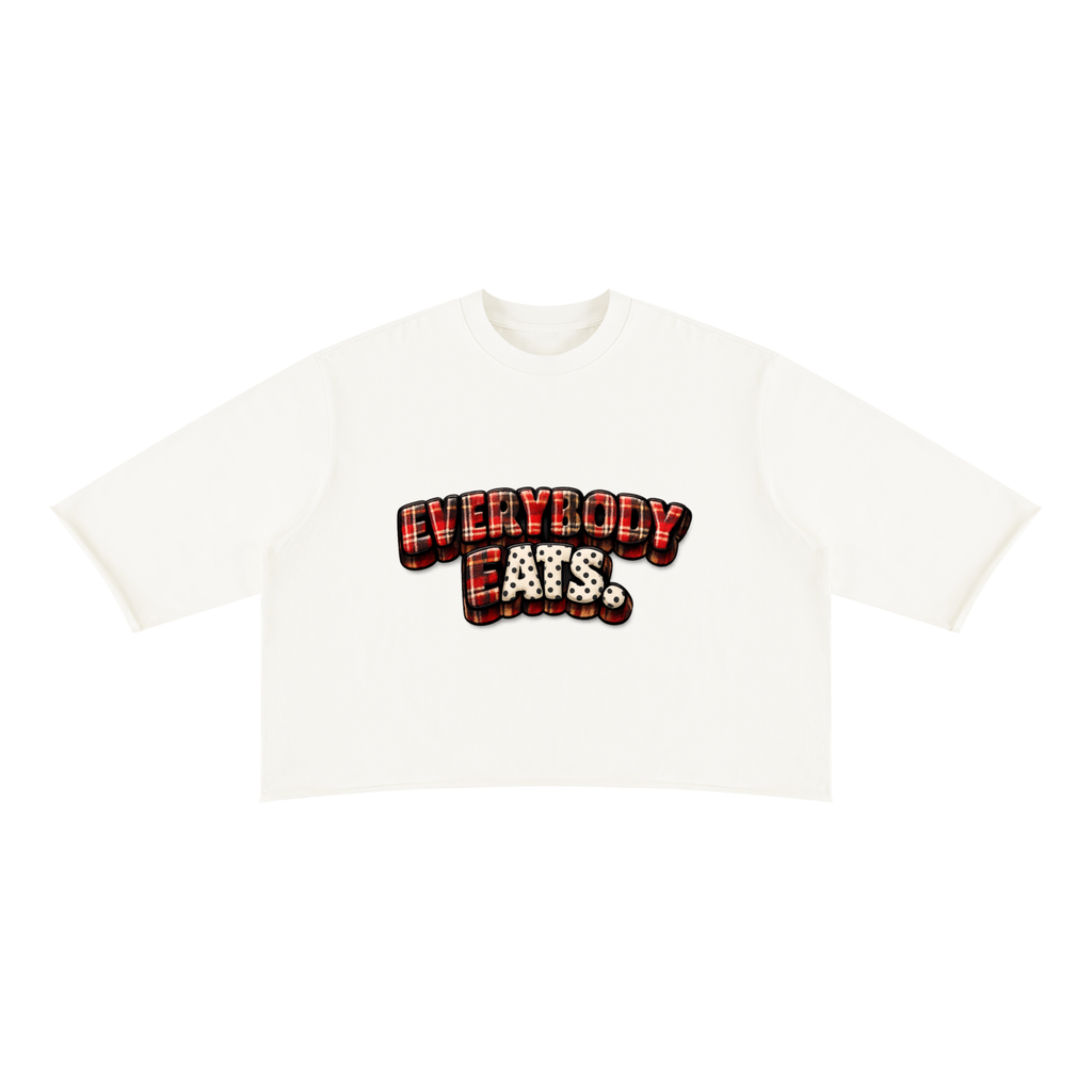 EVERYBODY EATS: PLAID - Unisex Mineral Wash Raw Hem Boxy T-Shirt