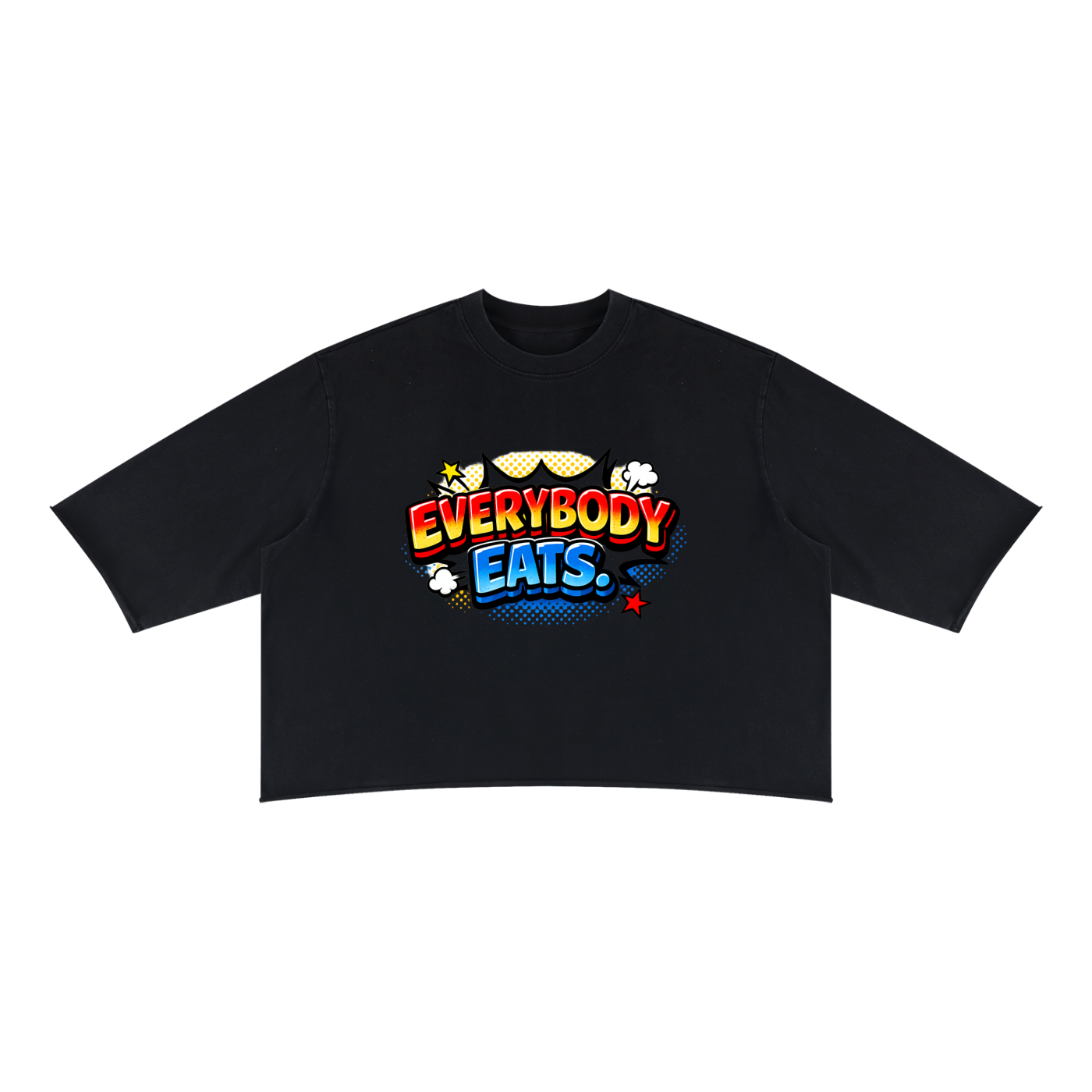 EVERYBODY EATS: COMIC STRIPS - Unisex Mineral Wash Raw Hem Boxy T-Shirt