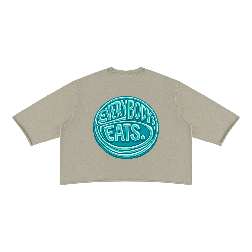 EVERYBODY EATS: BLUE RASPBERRIES - Unisex Mineral Wash Raw Hem Boxy T-Shirt