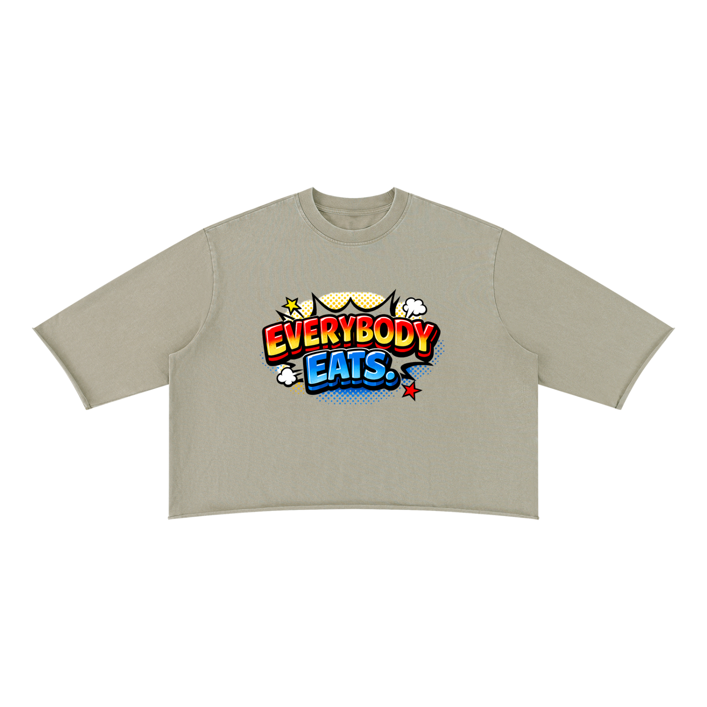 EVERYBODY EATS: COMIC STRIPS - Unisex Mineral Wash Raw Hem Boxy T-Shirt