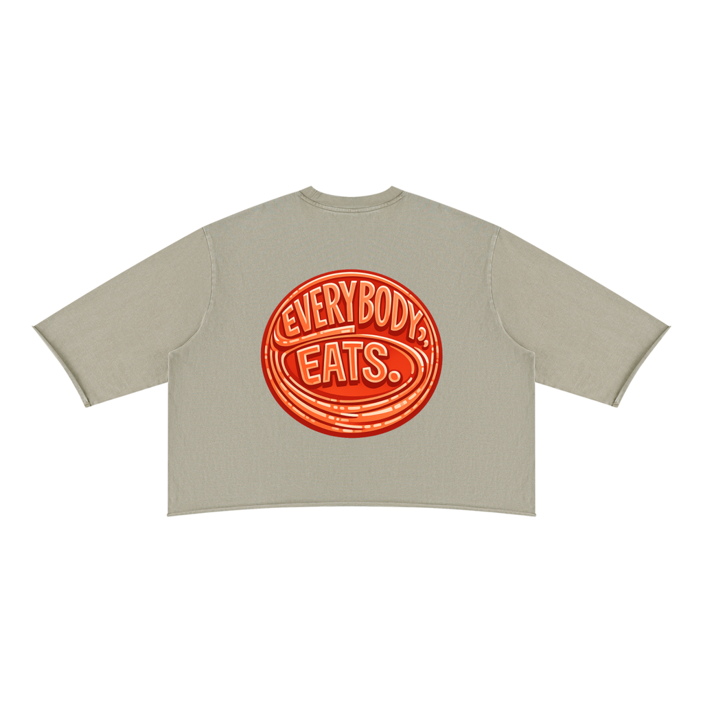 EVERYBODY EATS: AT SUNDOWN - Unisex Mineral Wash Raw Hem Boxy T-Shirt