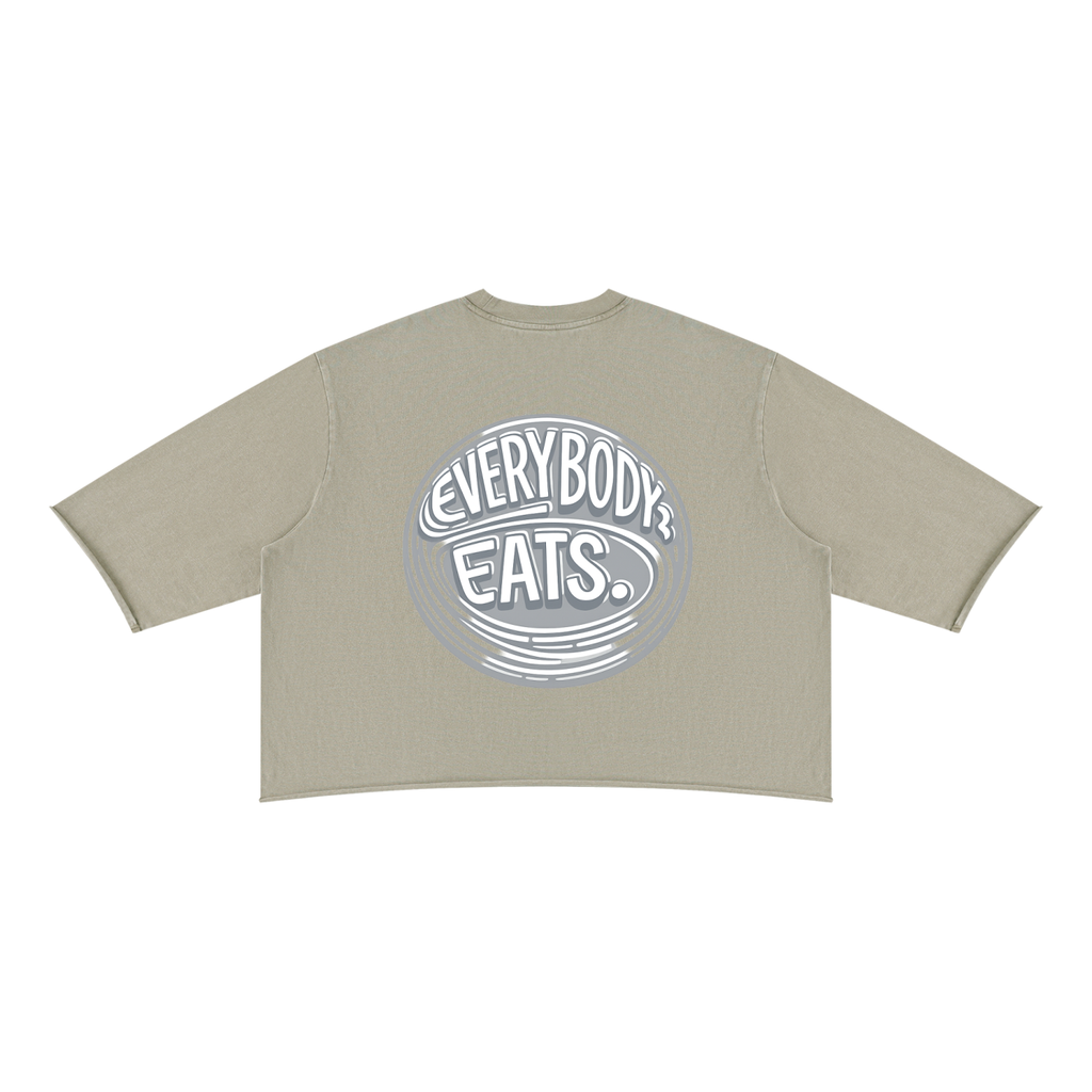 EVERYBODY EATS: TIMBERWOLF - Unisex Mineral Wash Raw Hem Boxy T-Shirt