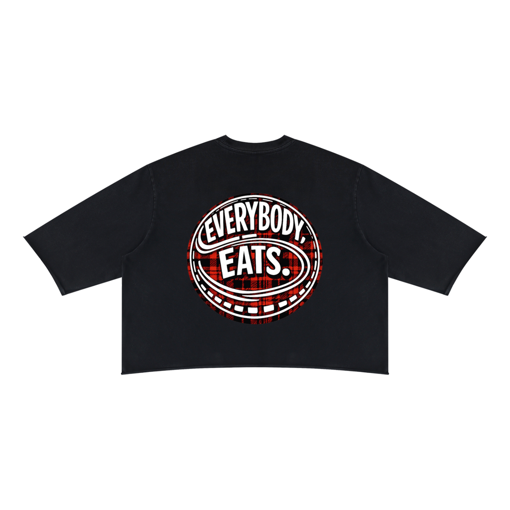EVERYBODY EATS: PLAID - Unisex Mineral Wash Raw Hem Boxy T-Shirt