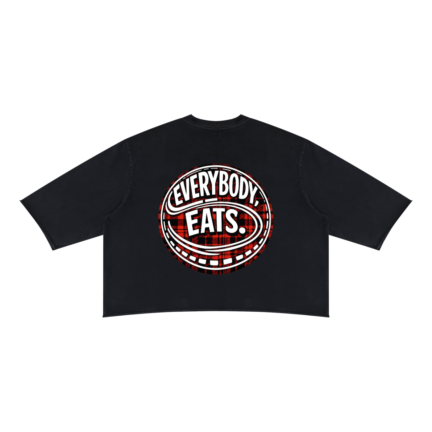 EVERYBODY EATS: PLAID - Unisex Mineral Wash Raw Hem Boxy T-Shirt