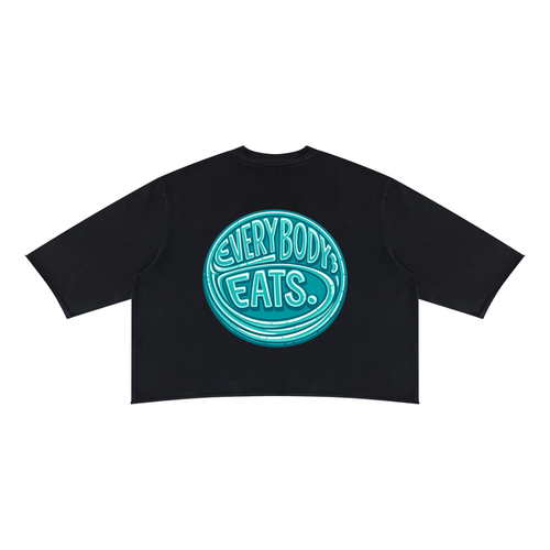 EVERYBODY EATS: BLUE RASPBERRIES - Unisex Mineral Wash Raw Hem Boxy T-Shirt