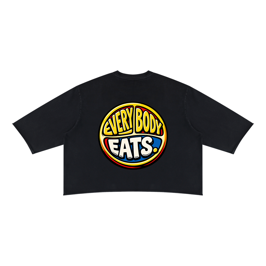EVERYBODY EATS: COMIC STRIPS - Unisex Mineral Wash Raw Hem Boxy T-Shirt