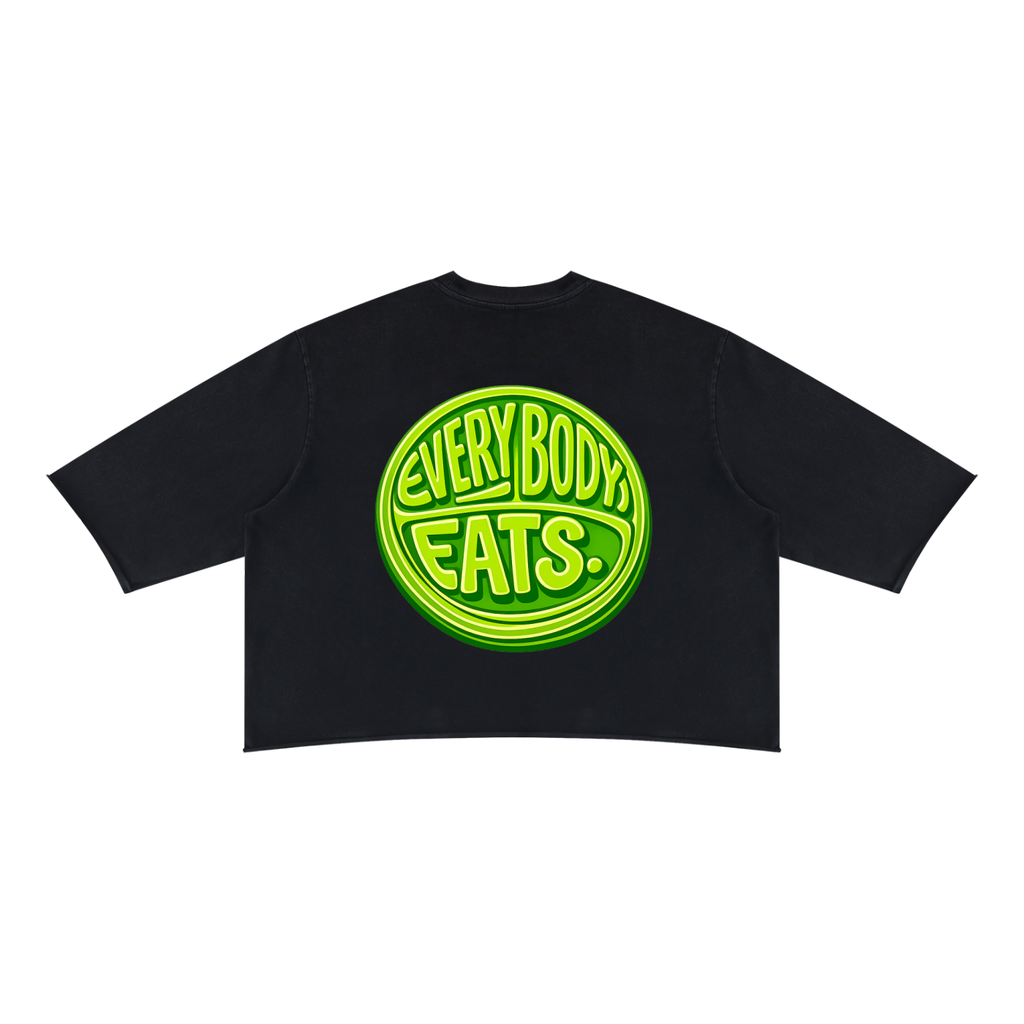 EVERYBODY EATS: GREEN APPLES - Unisex Mineral Wash Raw Hem Boxy T-Shirt