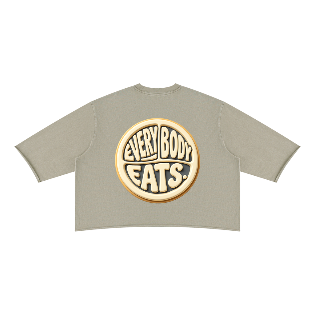 EVERYBODY EATS: VANILLA CREAM - Unisex Mineral Wash Raw Hem Boxy T-Shirt