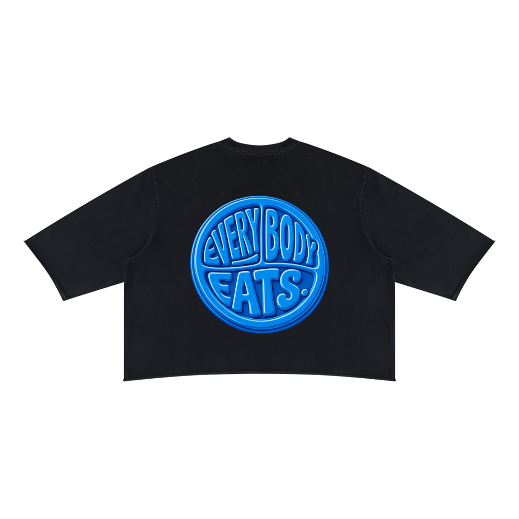 EVERYBODY EATS: BLUEBERRIES - Unisex Mineral Wash Raw Hem Boxy T-Shirt