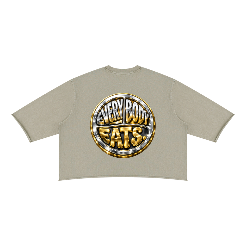 EVERYBODY EATS: CHROME - Unisex Mineral Wash Raw Hem Boxy T-Shirt