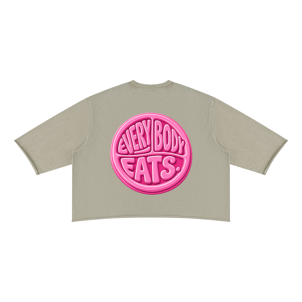 EVERYBODY EATS: BUBBLEGUM - Unisex Mineral Wash Raw Hem Boxy T-Shirt