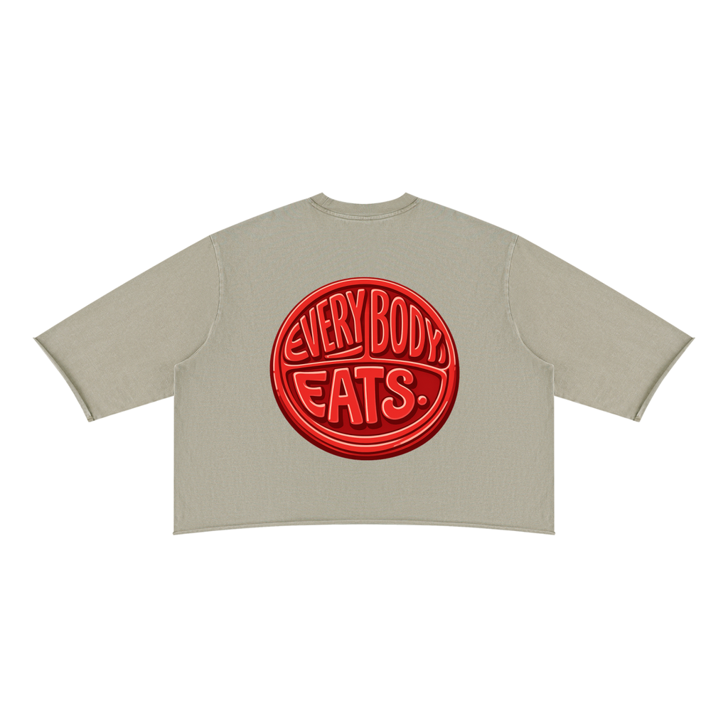 EVERYBODY EATS: WILD CHERRY - Unisex Mineral Wash Raw Hem Boxy T-Shirt