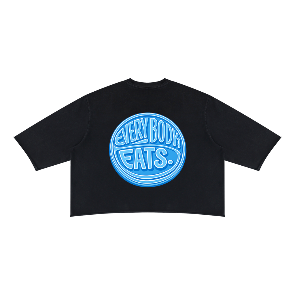 EVERYBODY EATS: BLUE SKY - Unisex Mineral Wash Raw Hem Boxy T-Shirt