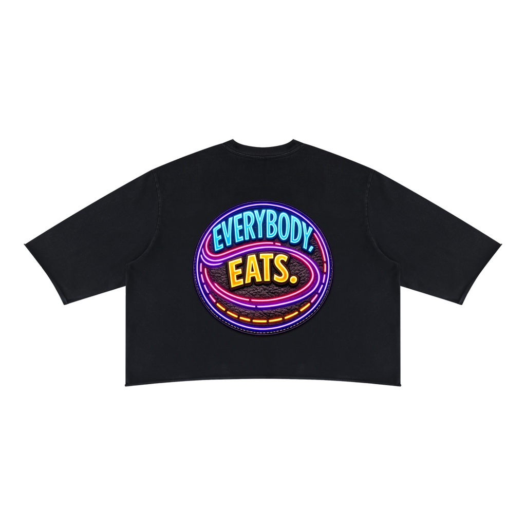 EVERYBODY EATS: LED - Unisex Mineral Wash Raw Hem Boxy T-Shirt