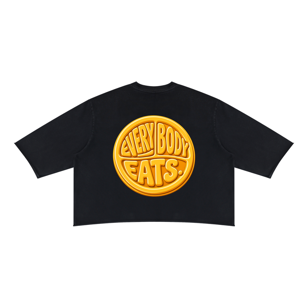 EVERYBODY EATS: MAC N CHEESE - Unisex Mineral Wash Raw Hem Boxy T-Shirt