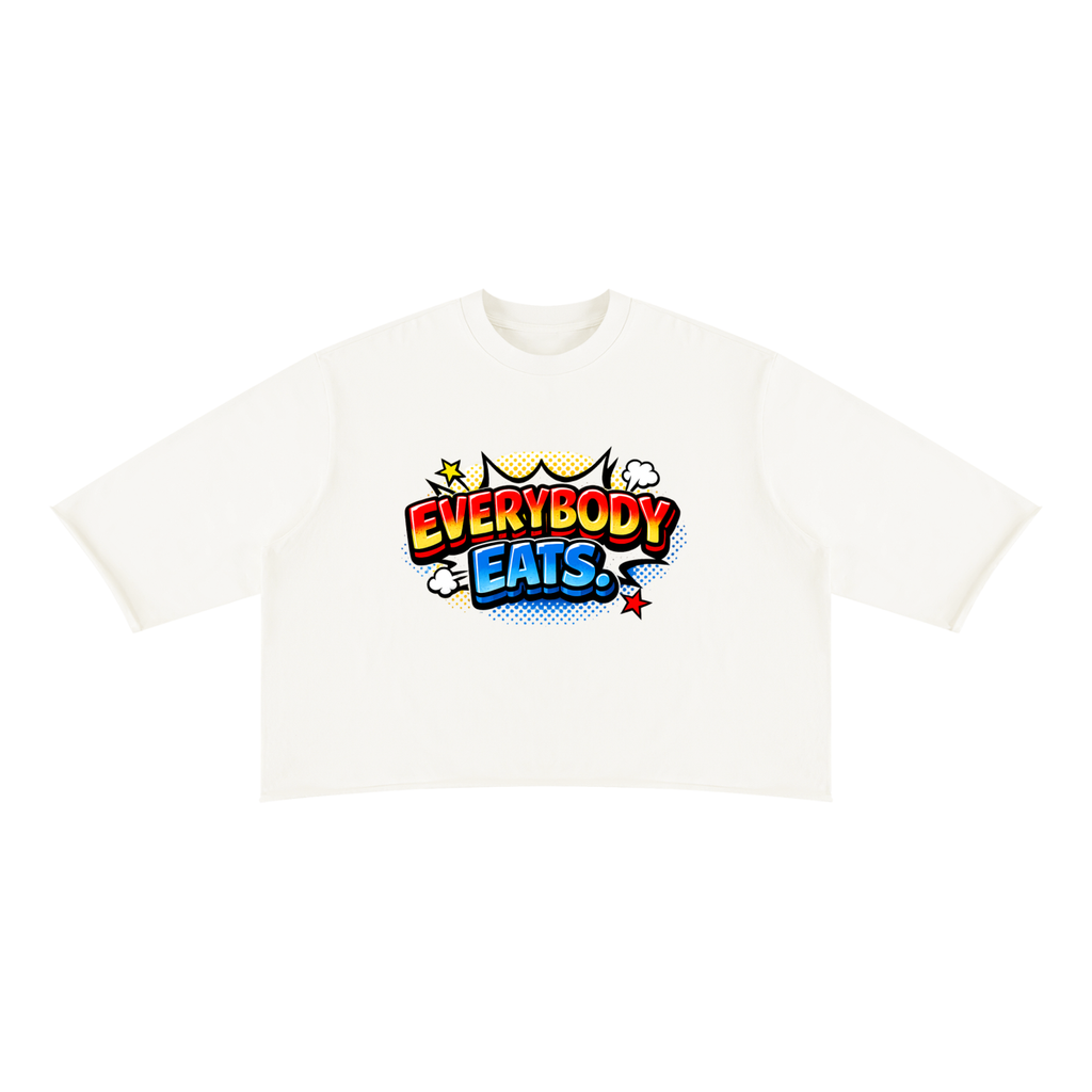 EVERYBODY EATS: COMIC STRIPS - Unisex Mineral Wash Raw Hem Boxy T-Shirt