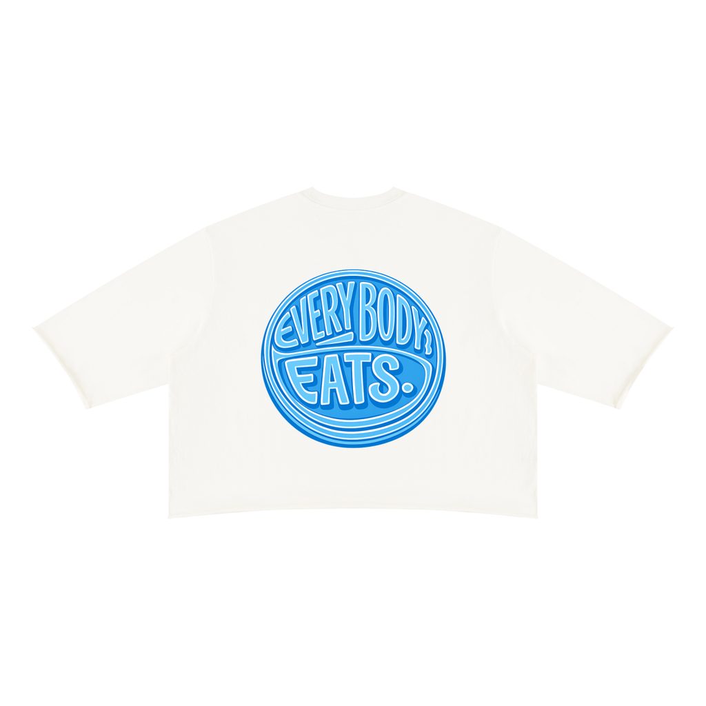 EVERYBODY EATS: BLUE SKY - Unisex Mineral Wash Raw Hem Boxy T-Shirt