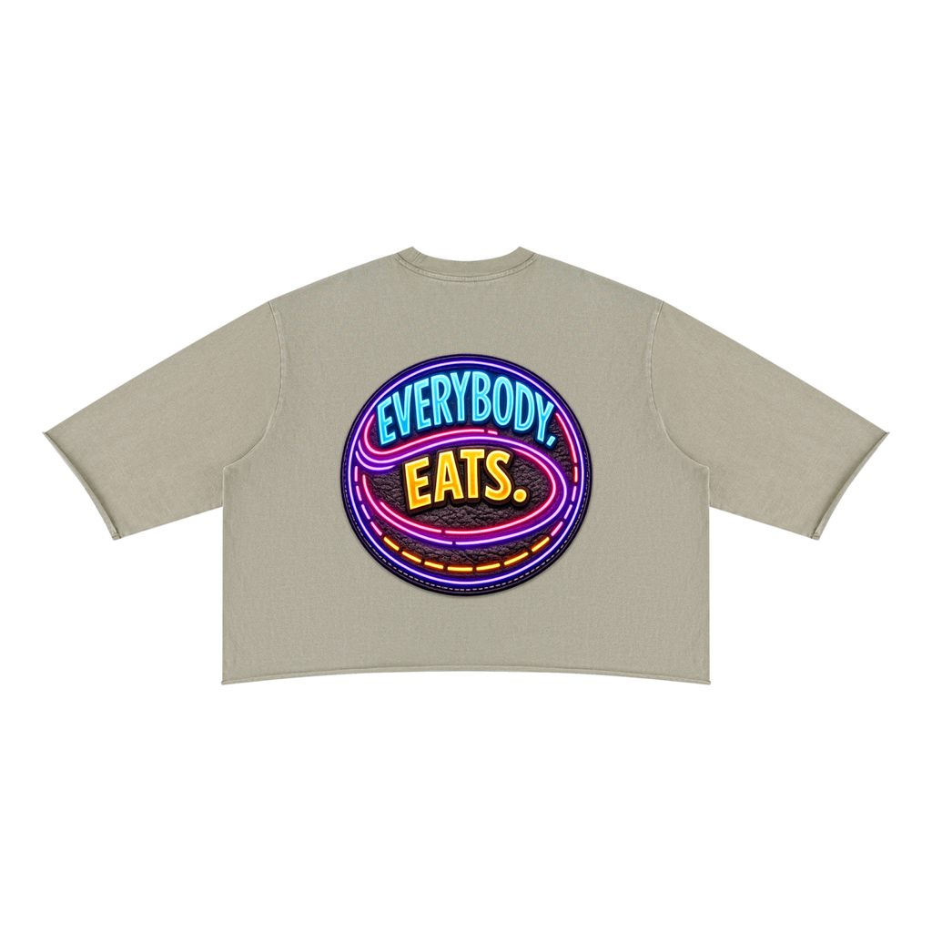 EVERYBODY EATS: LED - Unisex Mineral Wash Raw Hem Boxy T-Shirt