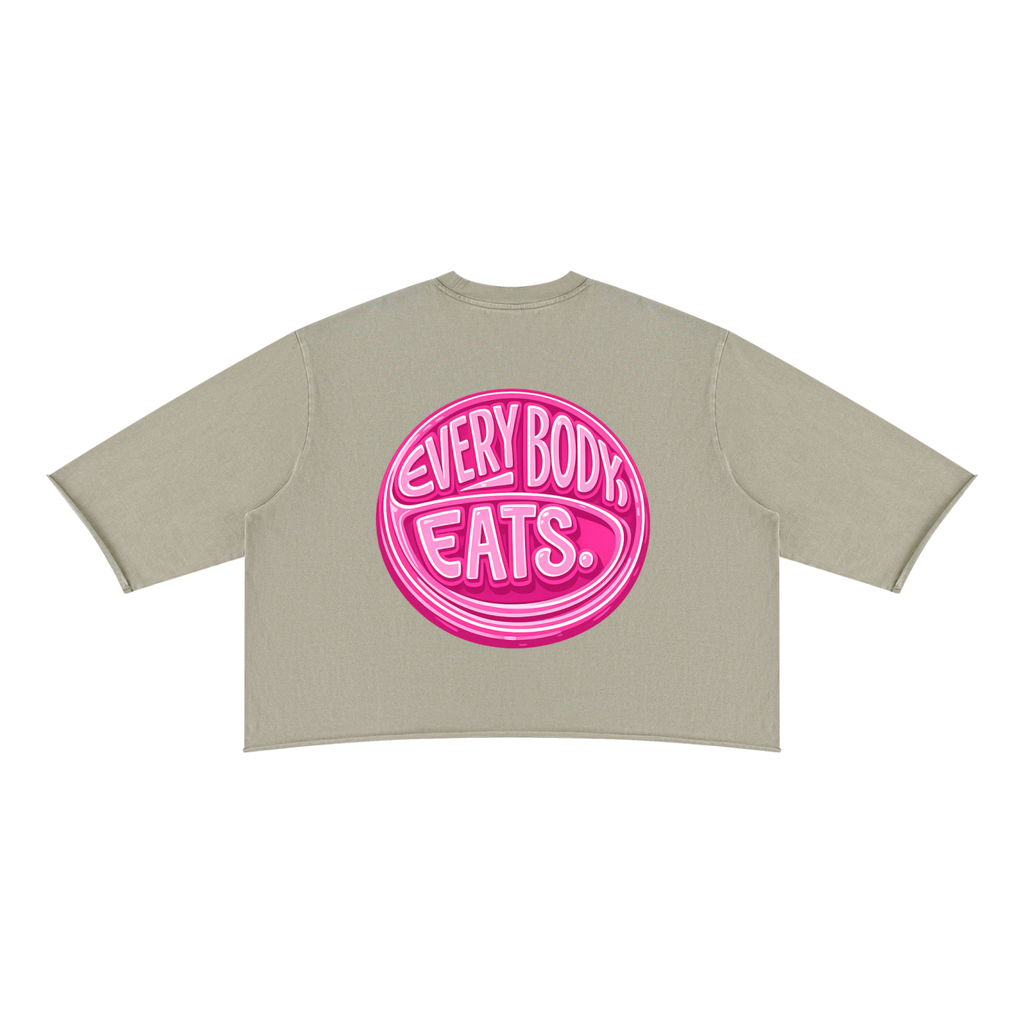 EVERYBODY EATS: STRAWBERRIES - Unisex Mineral Wash Raw Hem Boxy T-Shirt