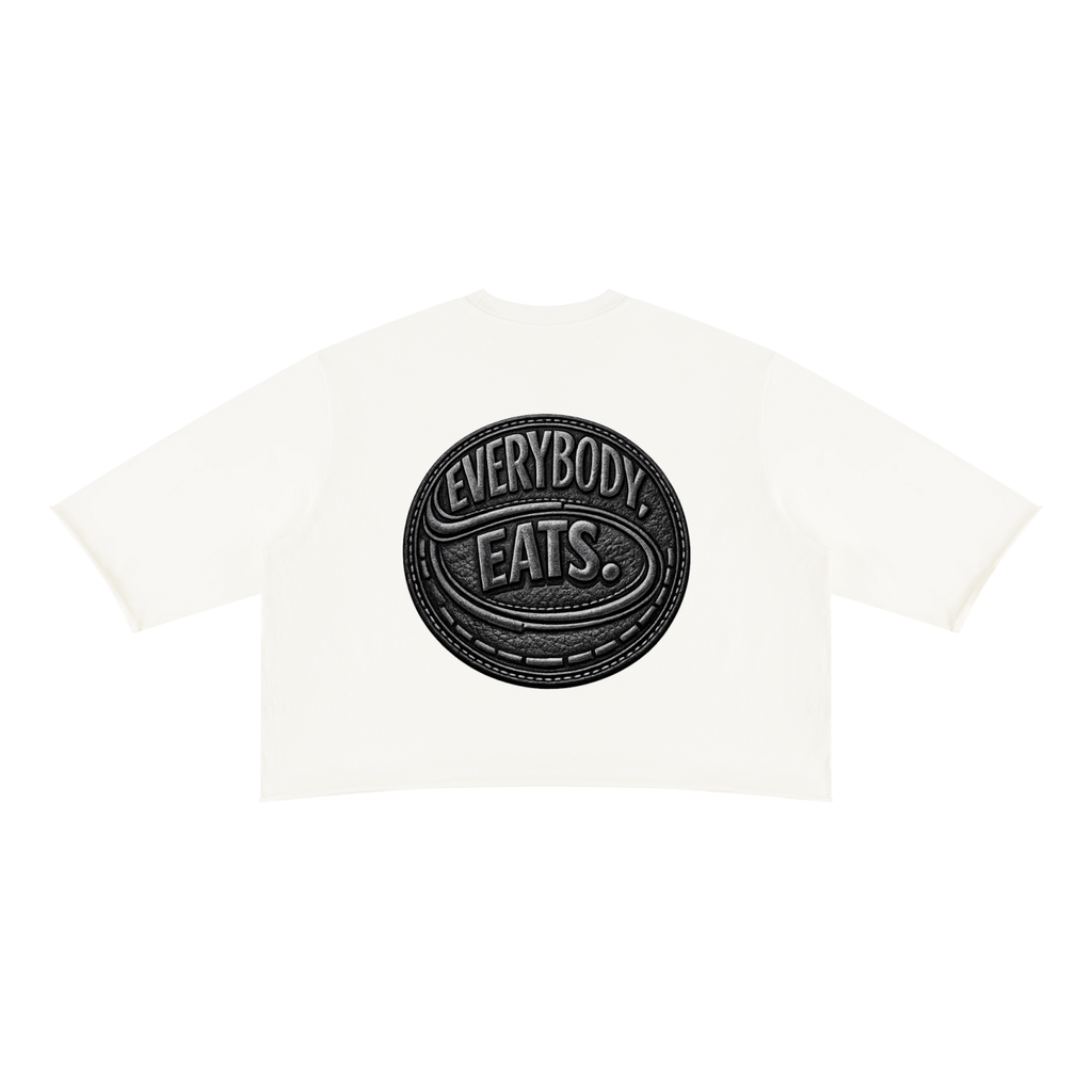 EVERYBODY EATS: LEATHER - Unisex Mineral Wash Raw Hem Boxy T-Shirt