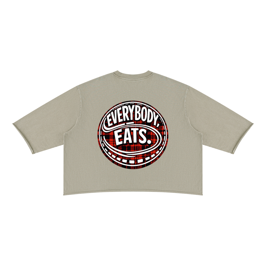 EVERYBODY EATS: PLAID - Unisex Mineral Wash Raw Hem Boxy T-Shirt