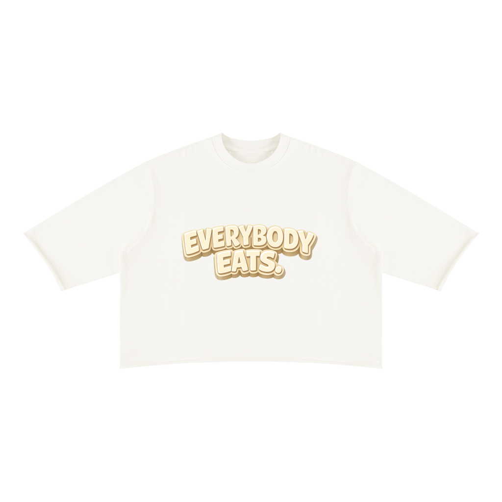 EVERYBODY EATS: VANILLA CREAM - Unisex Mineral Wash Raw Hem Boxy T-Shirt