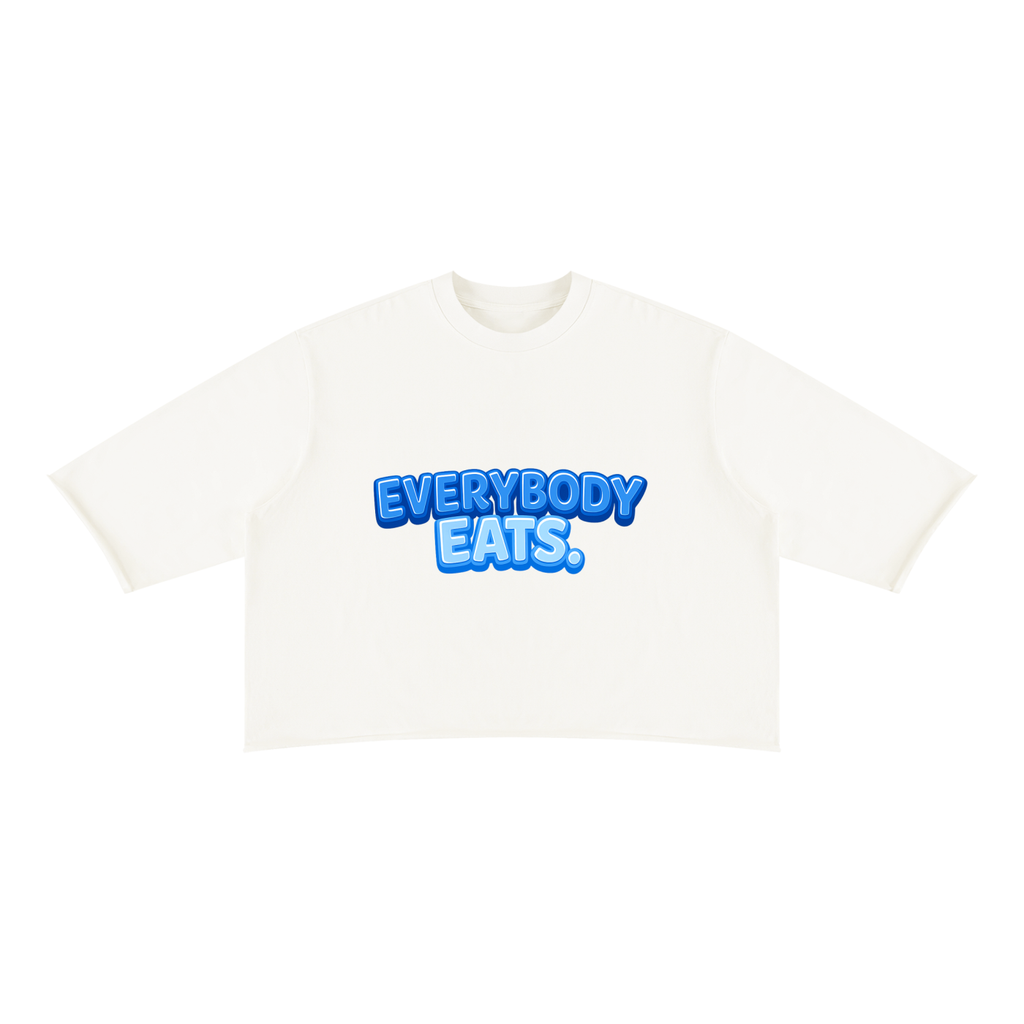 EVERYBODY EATS: BLUE SKY - Unisex Mineral Wash Raw Hem Boxy T-Shirt