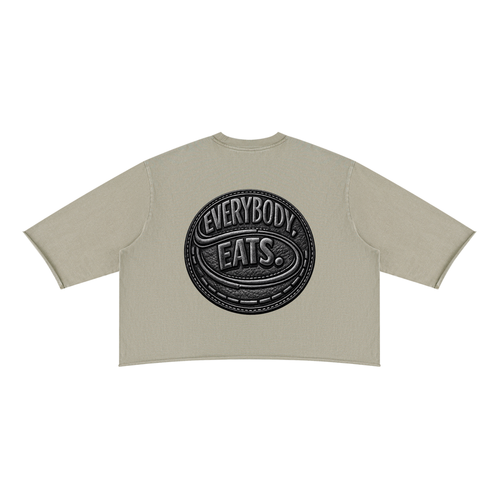 EVERYBODY EATS: LEATHER - Unisex Mineral Wash Raw Hem Boxy T-Shirt