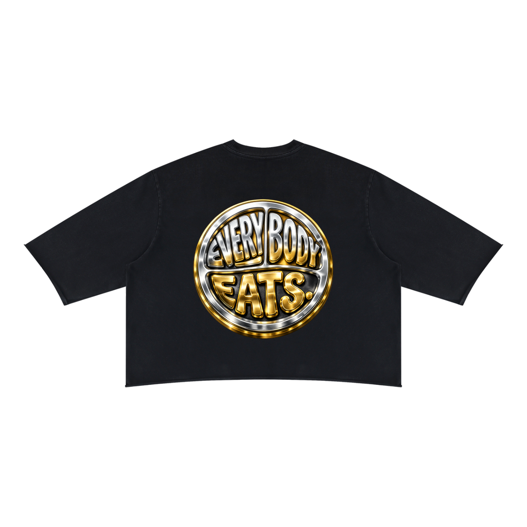 EVERYBODY EATS: CHROME - Unisex Mineral Wash Raw Hem Boxy T-Shirt