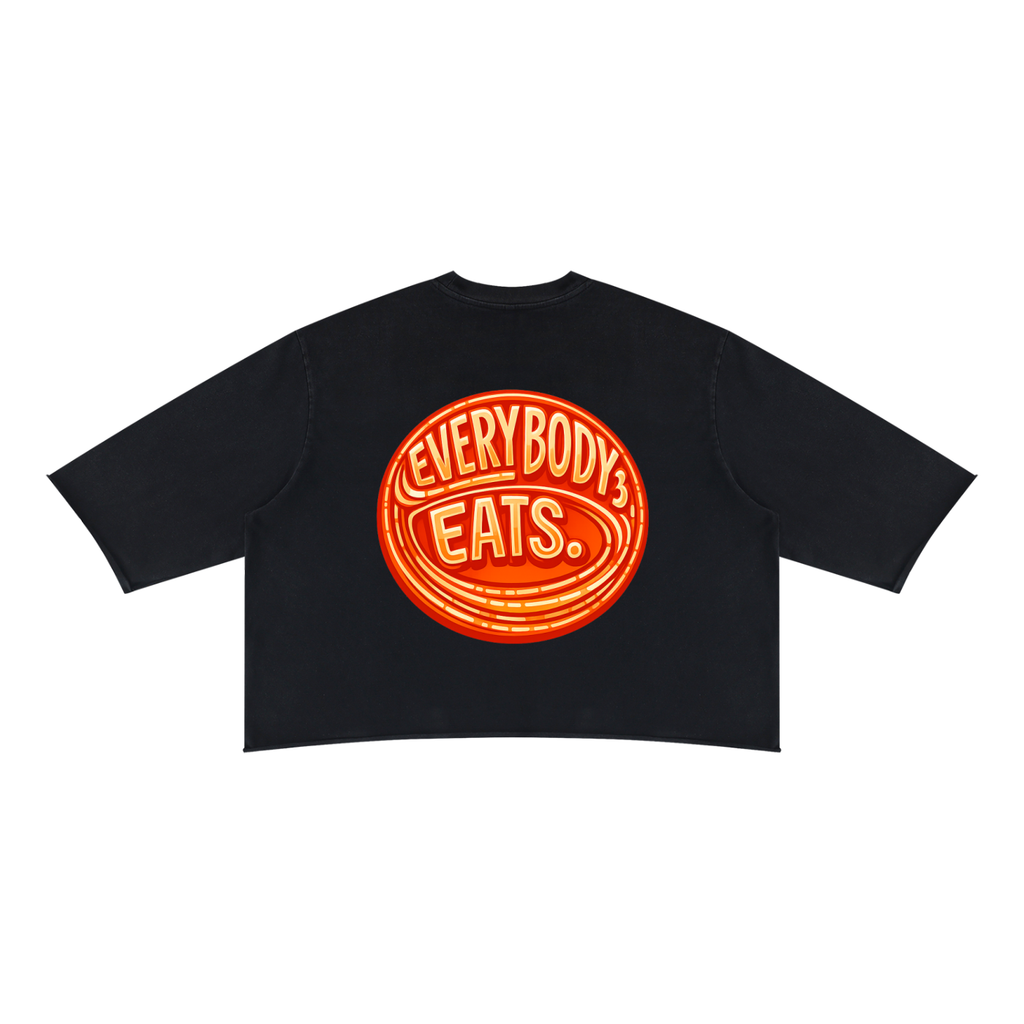 EVERYBODY EATS: ORANGE JUBILEE - Unisex Mineral Wash Raw Hem Boxy T-Shirt