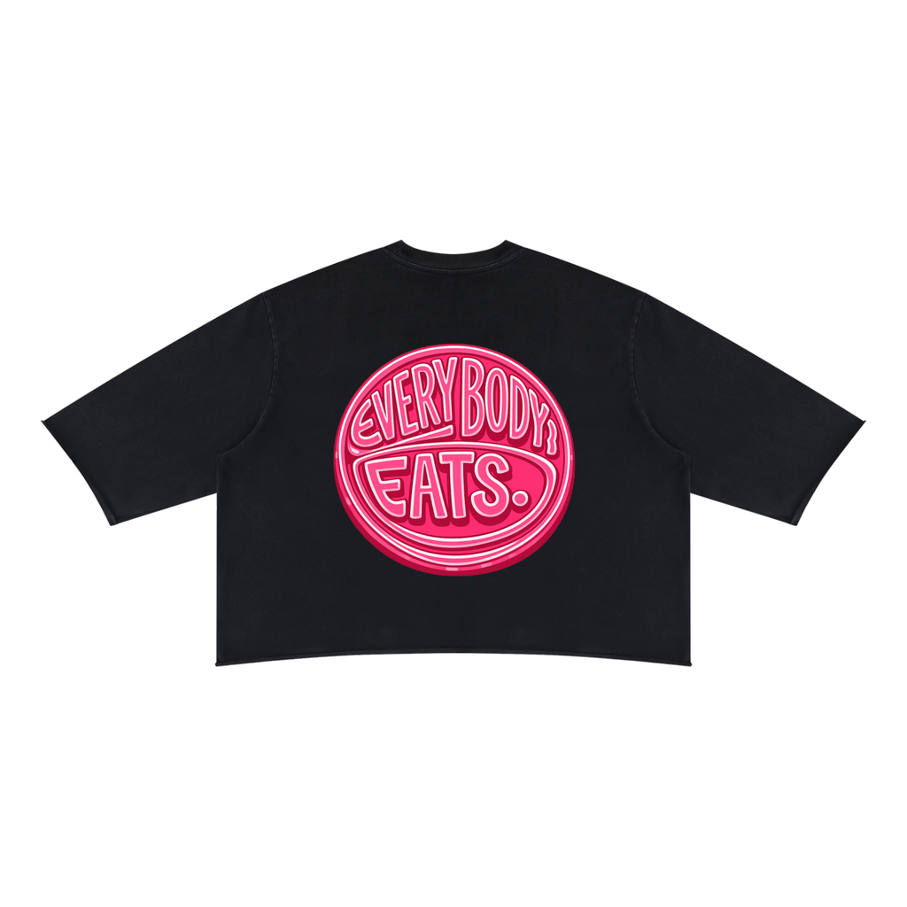 EVERYBODY EATS: STRAWBERRY JAM - Unisex Mineral Wash Raw Hem Boxy T-Shirt