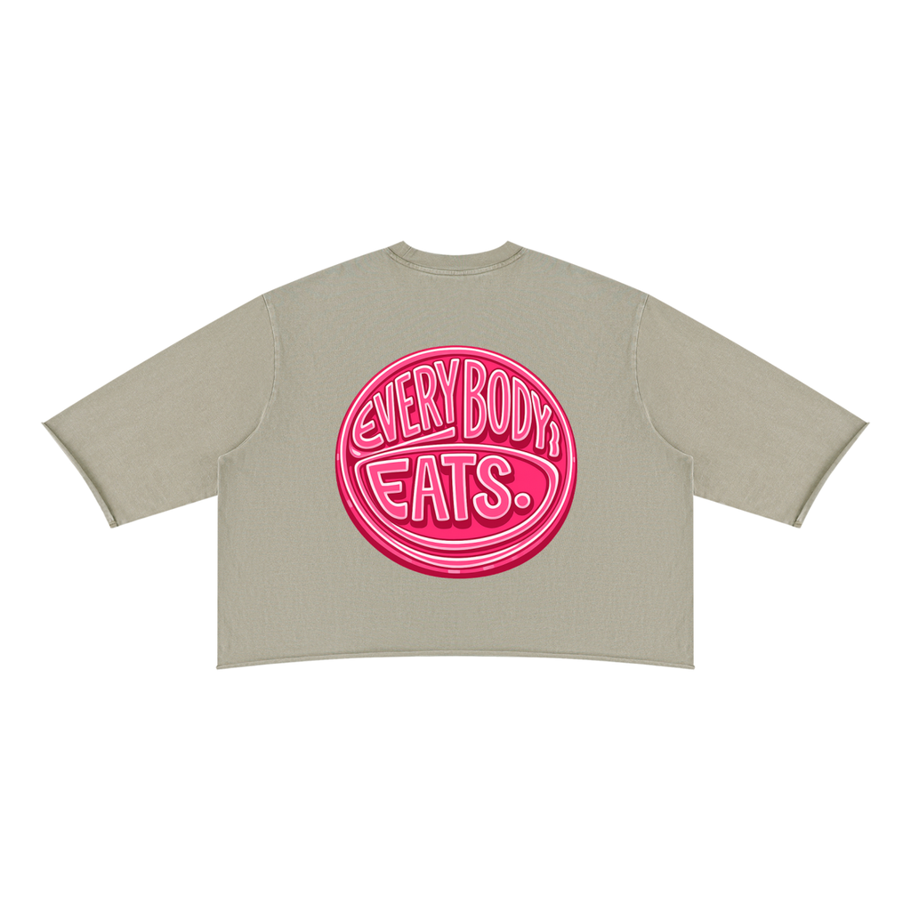 EVERYBODY EATS: STRAWBERRY JAM - Unisex Mineral Wash Raw Hem Boxy T-Shirt